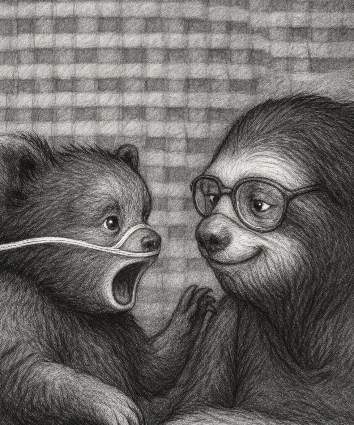 Good Morning Kai — Together, Every Morning Good Morning Kai: a young bear with an oxygen tube holding paws with an adult wearing glasses