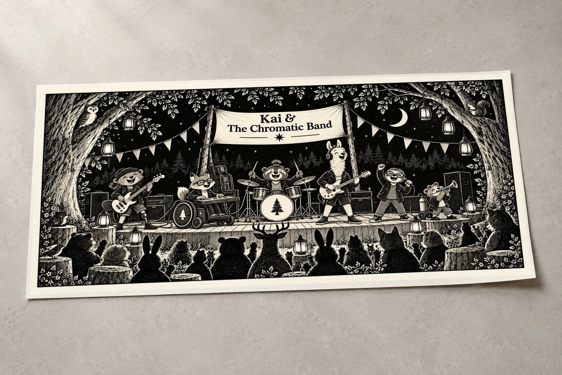 Kai and the band perform under lanterns and stars for their woodland friends